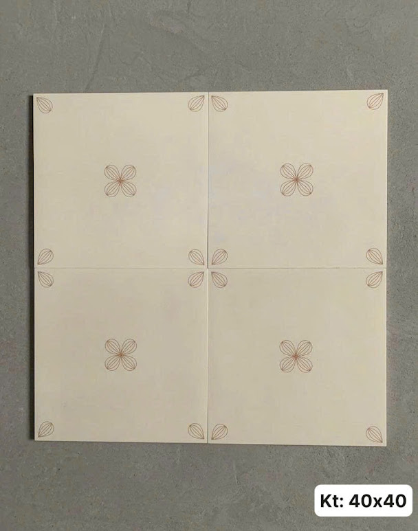 Gạch bông 40x40 nền kem hoạ tiết nâu đỏ