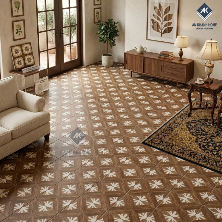 Gạch bông trang trí 30x30 hoạ tiết vân gỗ hoa đối xứng