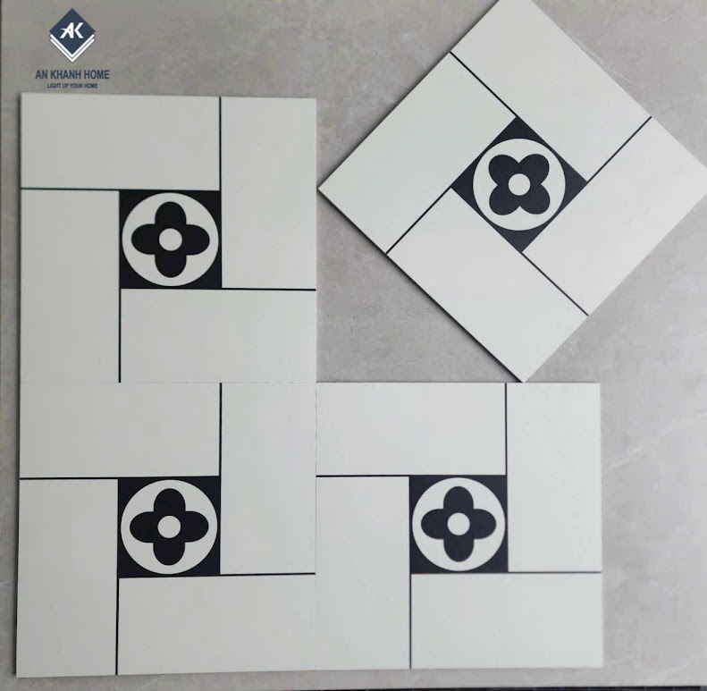 Gạch bông 40x40 bề mặt giả thẻ hoạ tiết hoa cánh màu đen