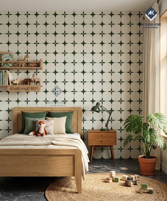 Gạch bông trung quốc hoạ tiết màu xanh lá 40x40cm