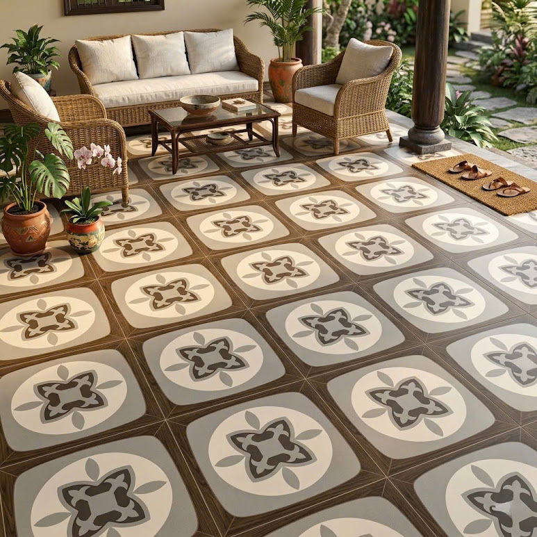 Gạch bông lát nền 40x40cm hoạ tiết vân gỗ độc đáo