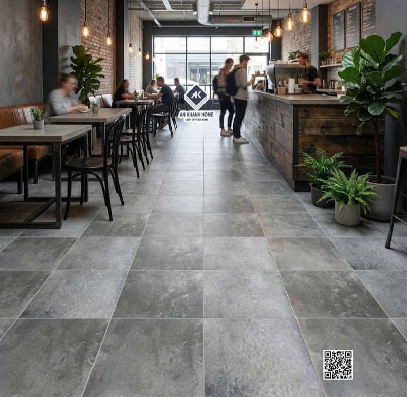 Gạch giả cổ 40x40 đá mờ xám đen 40x40 lát nền quán cafe