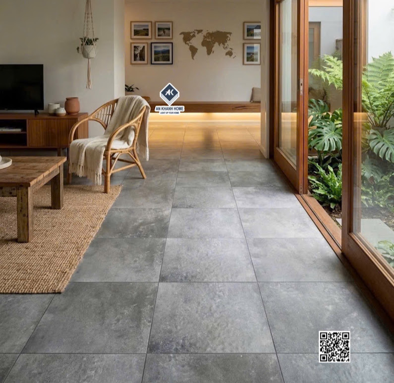 Gạch lát nền homestay đá mờ 40x40 màu xám đen