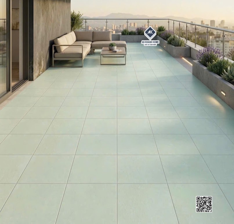 Gạch lát sân thượng 40x40 mờ trắng kem giả cổ
