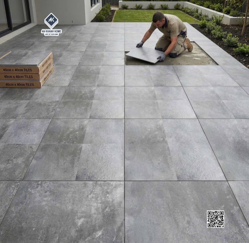 Gạch 40x40 đá xám đen giả cổ lát sân vườn