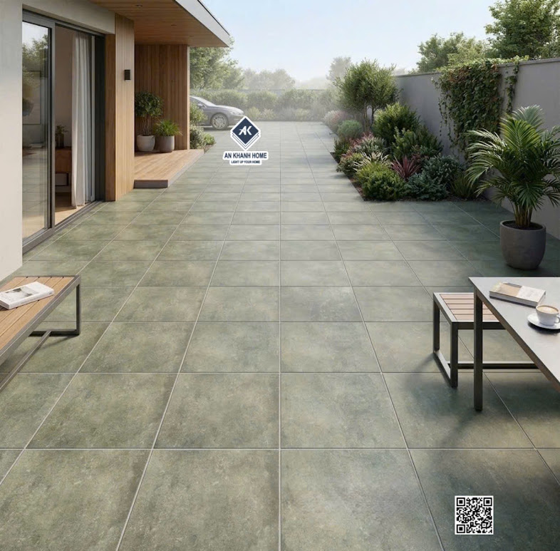 Gạch 40x40 đá nhám mờ xanh rêu giả cổ lát sân vườn