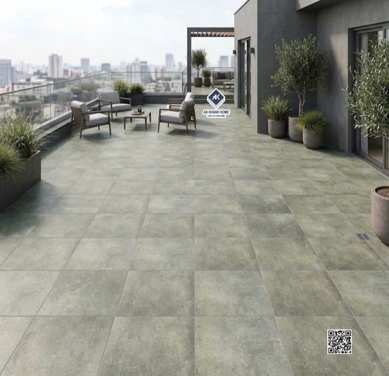 Gạch lát sân thượng 40x40 đá nhám màu xanh rêu
