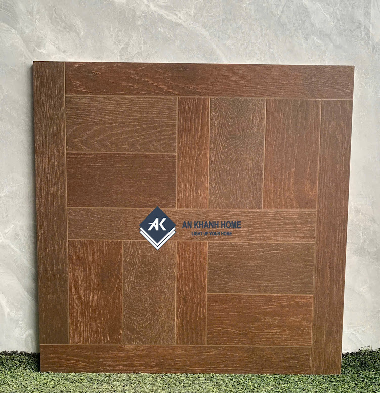 Gạch vân gỗ nâu óc chó 60x60 hoạ tiết ghép