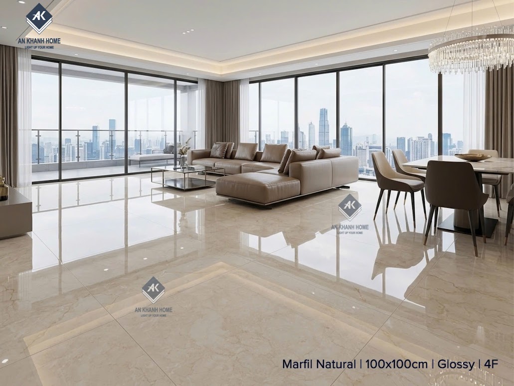 Gạch lát nền ấn độ 1000x1000mm kem bóng kiếng vân đá