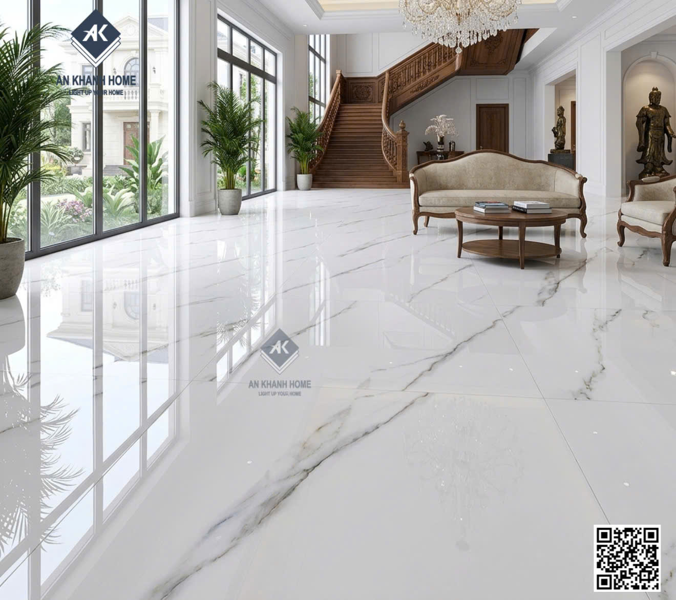 Gạch khổ lớn 100x100cm ấn độ trắng vân xám bóng kiếng
