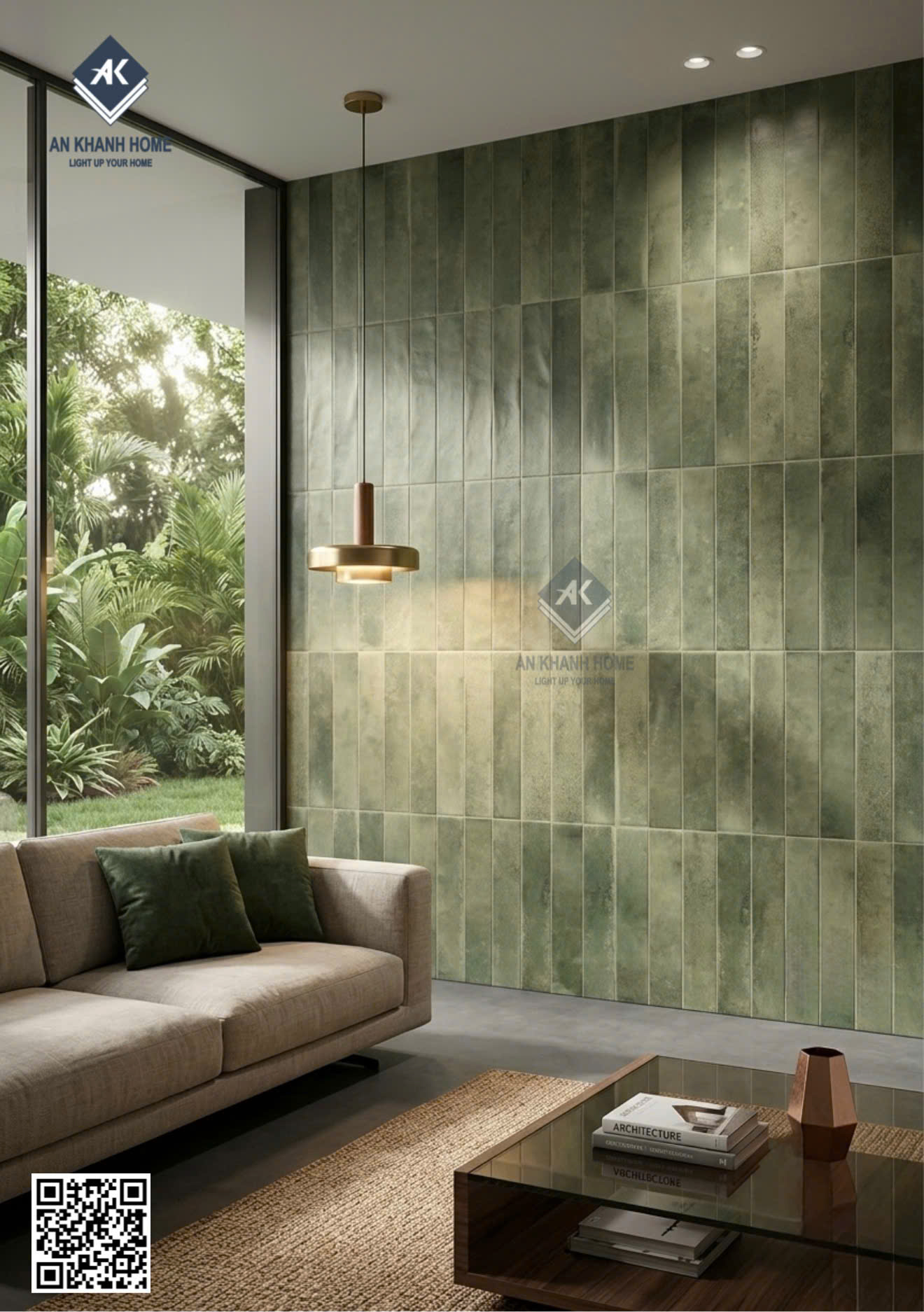 Gạch ốp tường giả thẻ màu xanh rêu 40x80 trung quốc