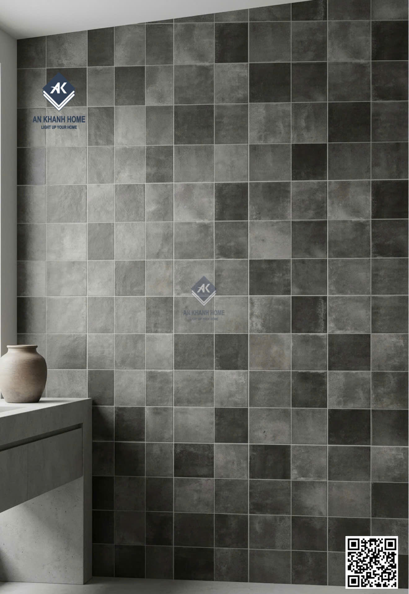 Gạch 40x80cm giả thẻ màu xám đen lượn sóng