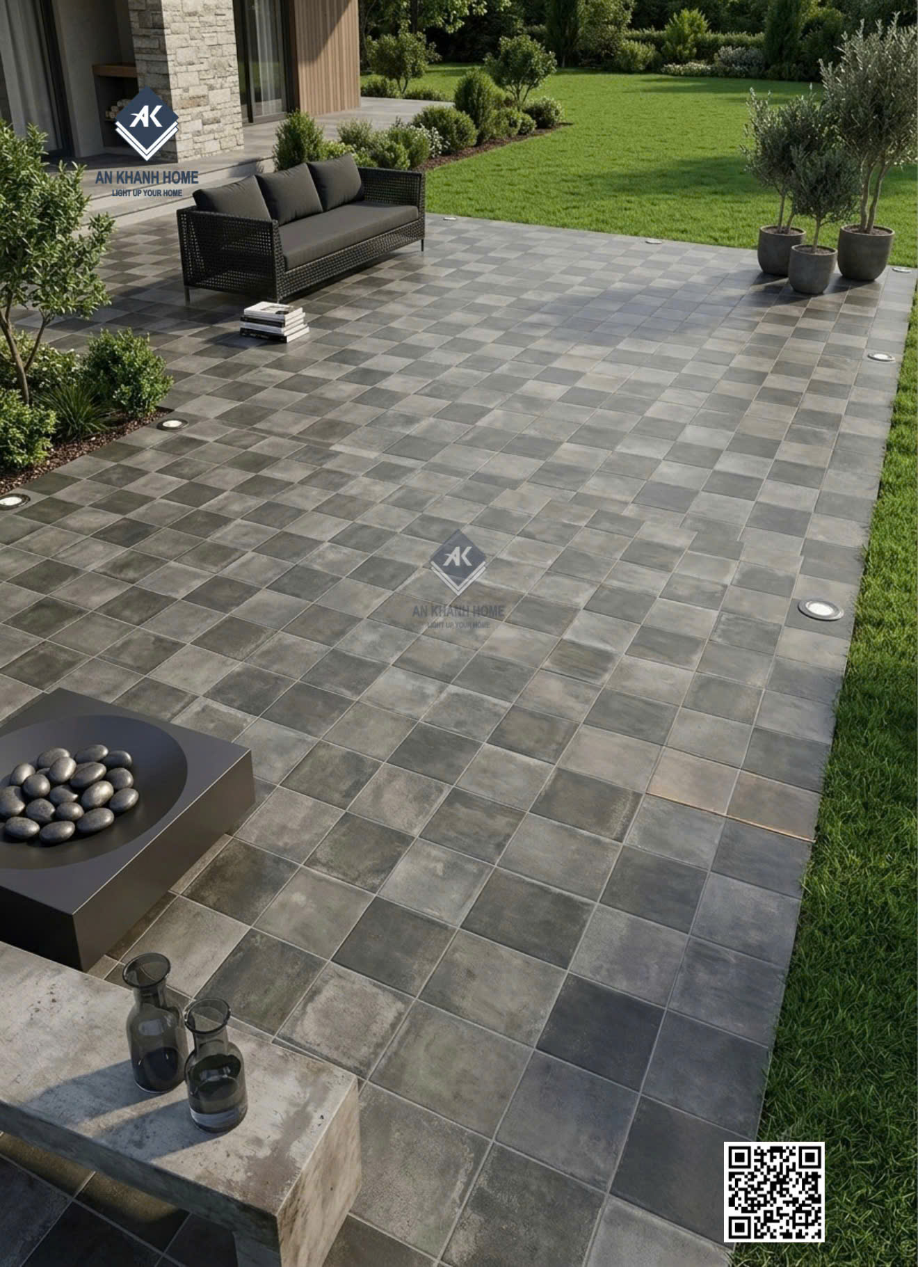Gạch giả thẻ màu tối 40x40cm ốp tường bề mặt lượn sóng