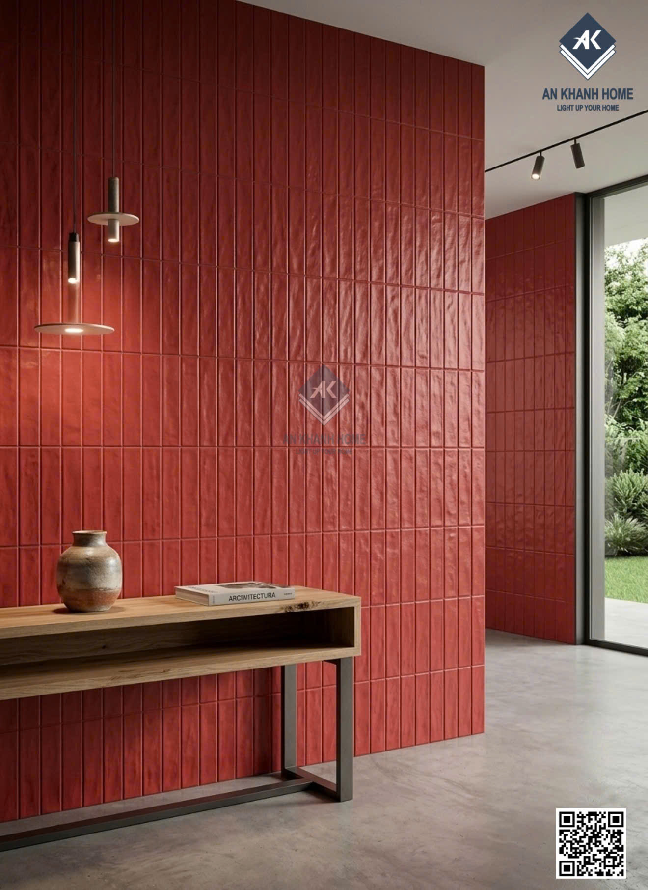 Gạch trang trí ốp tường 40x80 giả thẻ màu đỏ