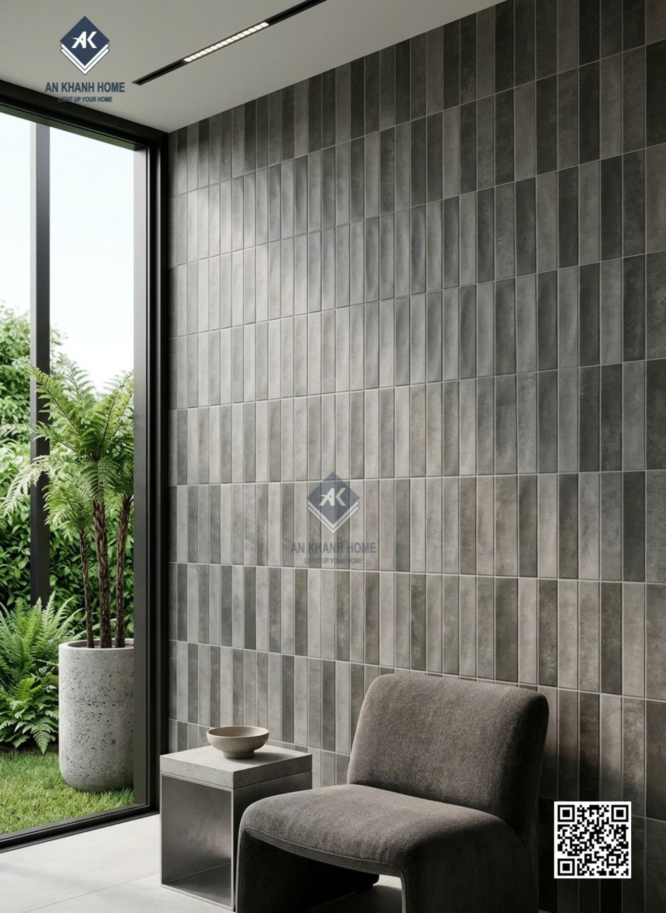 Gạch ốp tường màu xám đen 40x80 giả thẻ trang trí