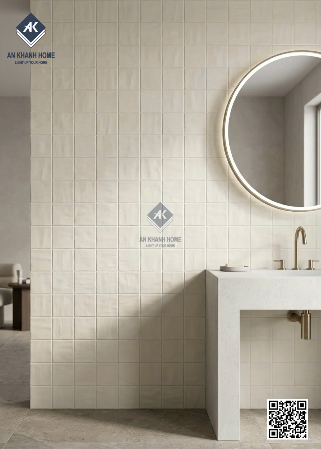 Gạch ốp tường màu kem lượn sóng 40x80cm