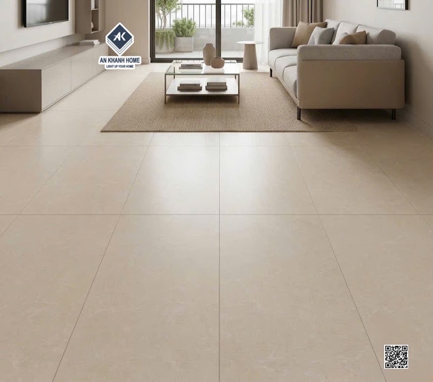 Gạch lát nền phòng khách 60x120 kis đá mờ vàng kem nhạt