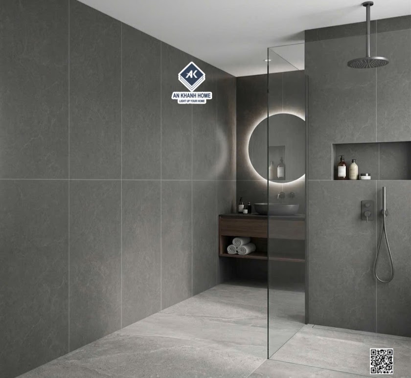 Gạch ốp tường phòng tắm 60x120 mờ xám đậm