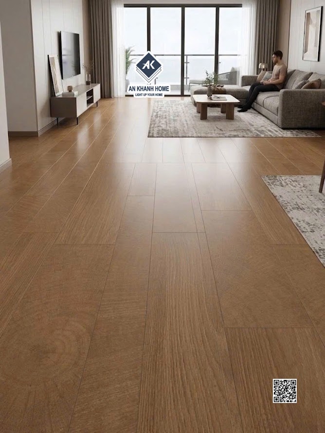 Gạch khổ lớn vân gỗ ghép thanh 60x120cm lát phòng khách