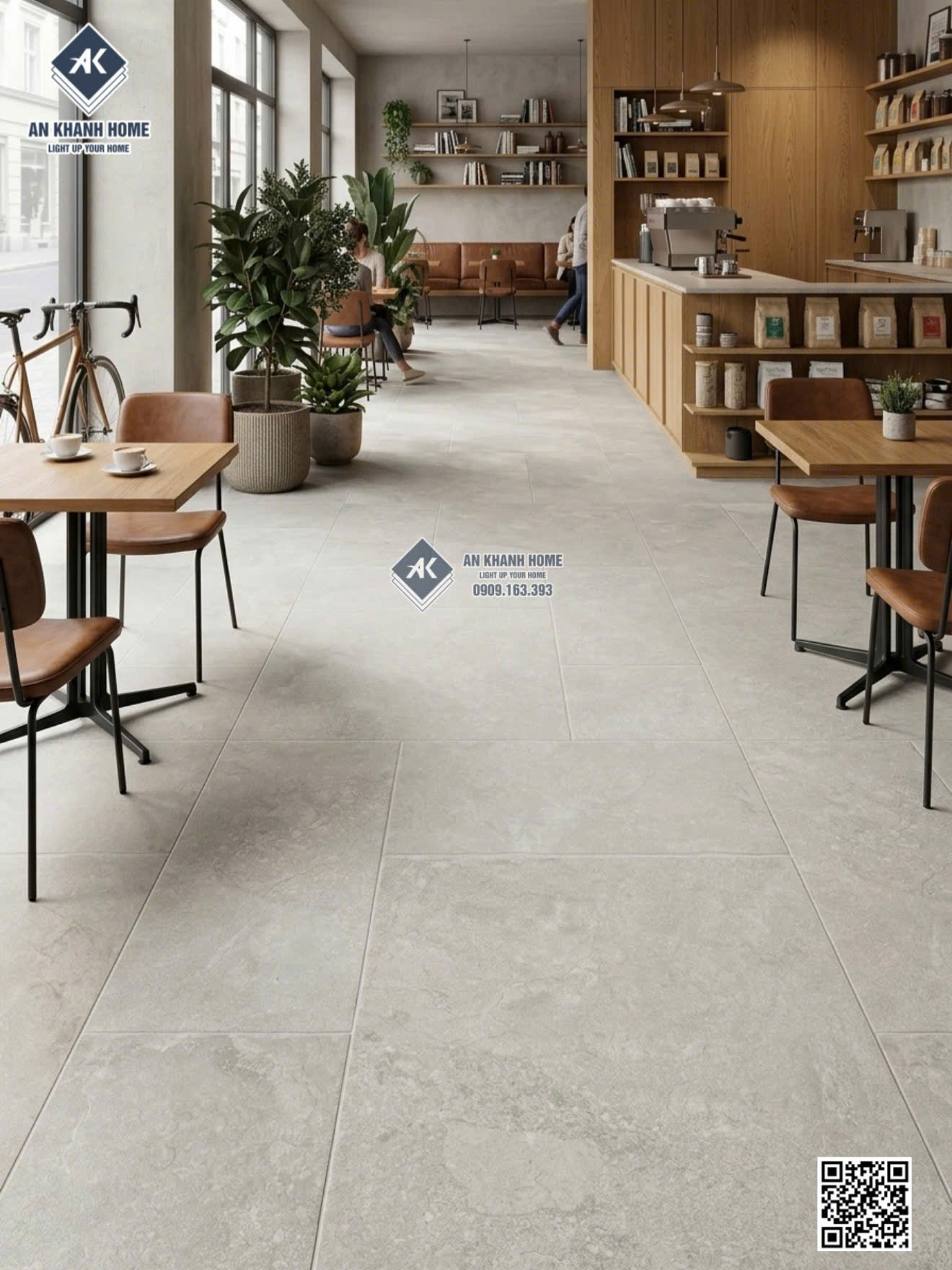 Gạch giả đá xám trắng travertine 60x120 ốp lát quán cafe