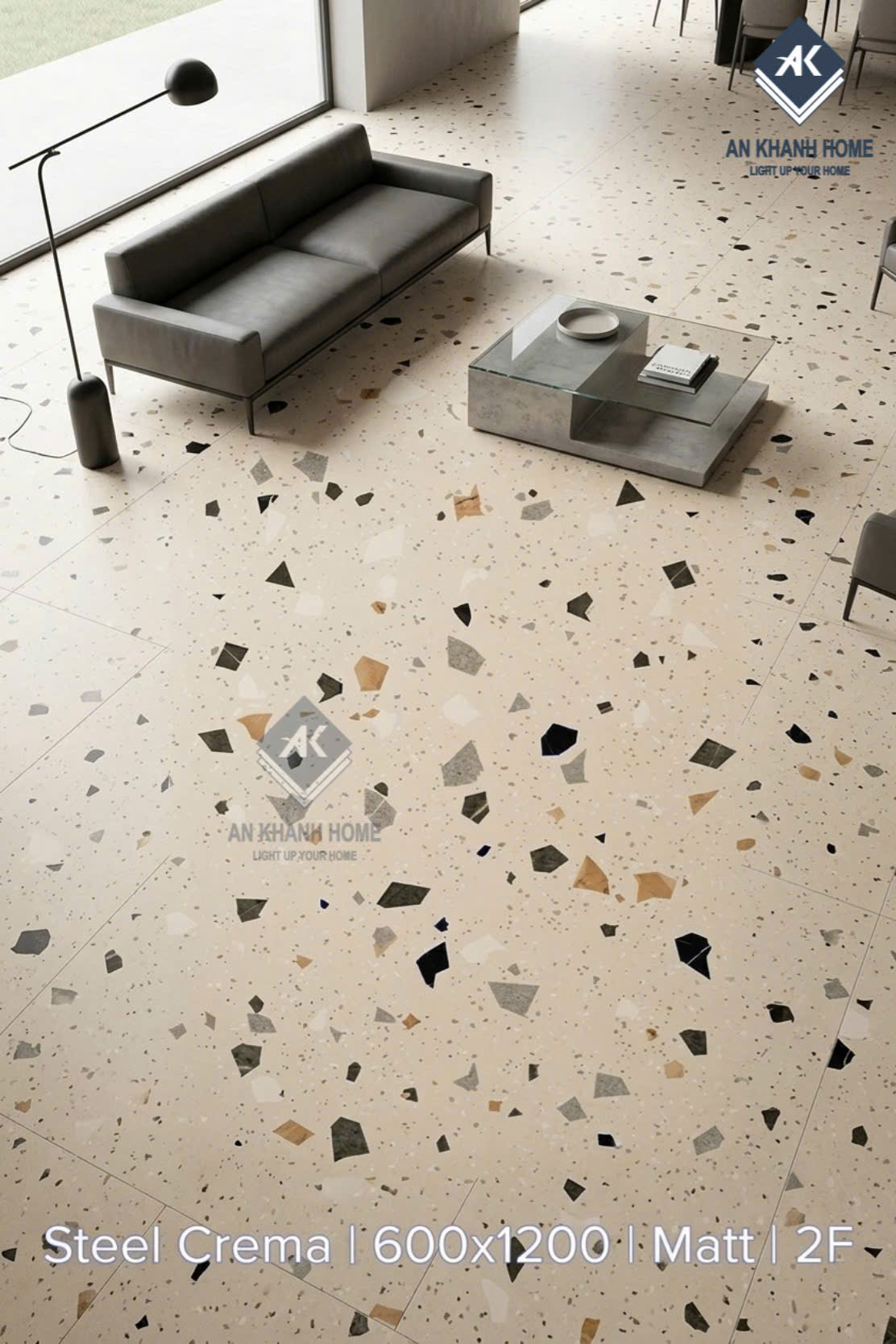 Gạch ốp lát terrazzo 60x120cm steel crema ấn độ