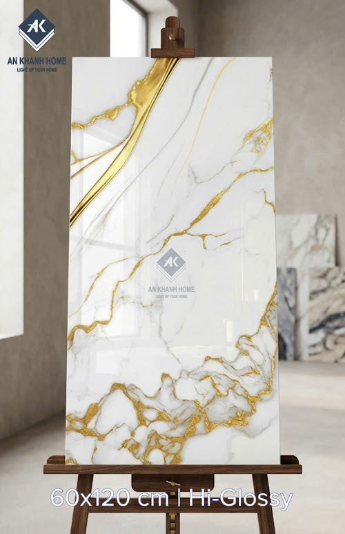 Gạch ấn độ 60x120 trắng nhũ vàng vân đá sang trọng