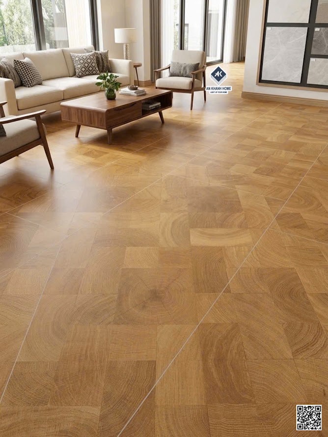 Gạch vân gỗ ghép khổ lớn 60x120 trung quốc lát phòng khách