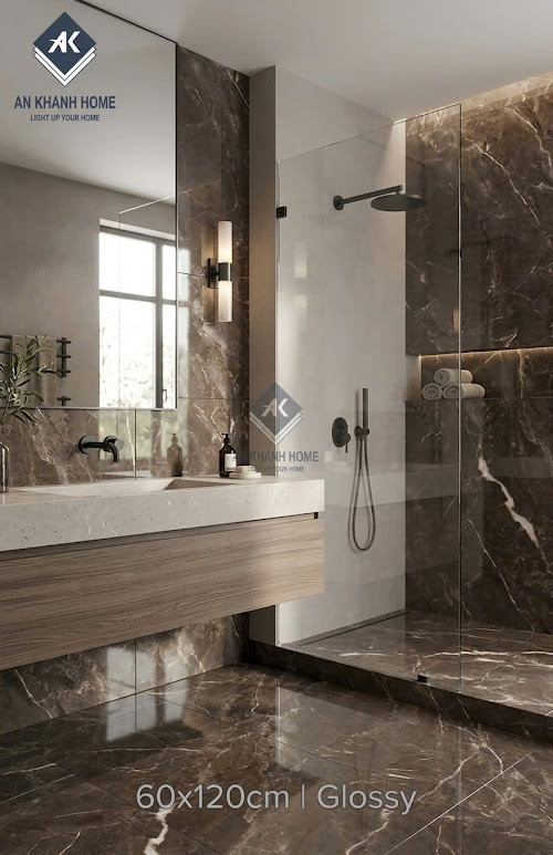 Gạch ốp lát 60x120 ấn độ vân đá màu nâu cà phê