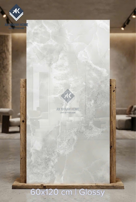 Gạch khổ lớn 60x120 bóng kính xám nhạt vân đá