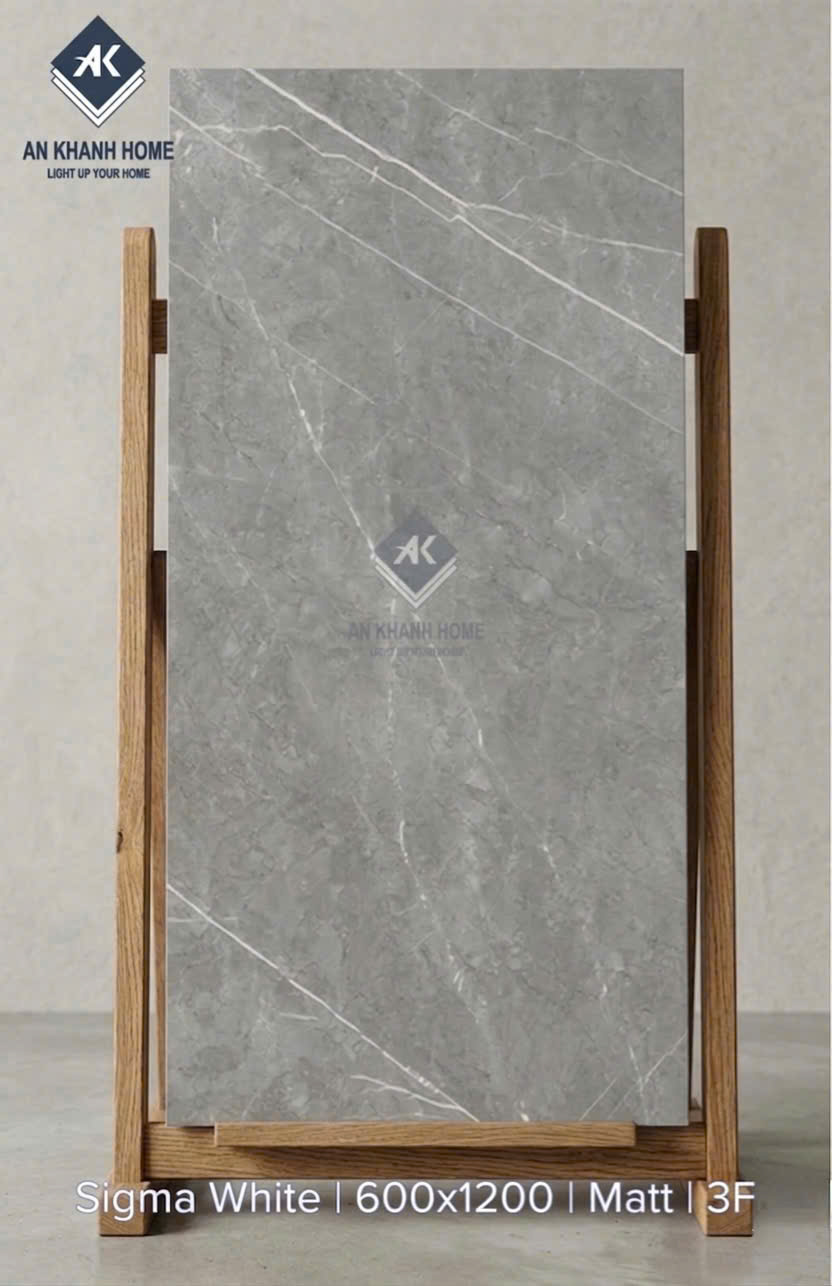 Gạch khổ lớn 60x120 sigma white mờ xám vân đá marble trắng tia chớp