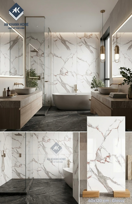 Gạch lát nền trắng vân đá xám marble ấn độ 60x120cm cao cấp