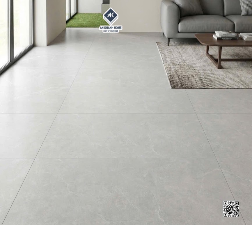 Gạch khổ lớn kis 60x120 đá mờ màu xám nhạt lát nền phòng khách