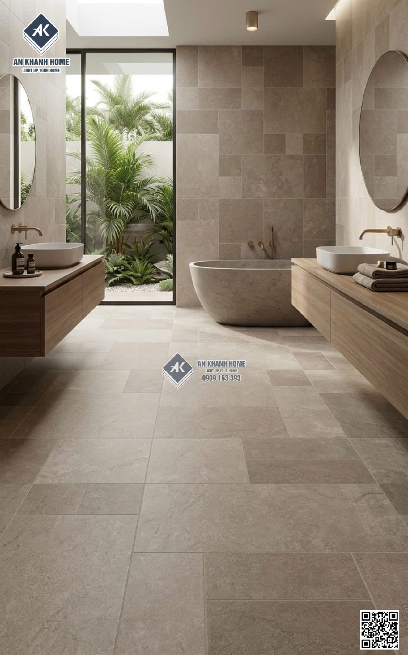 Gạch ốp lát phòng tắm 60x120 màu nâu giả đá ghép