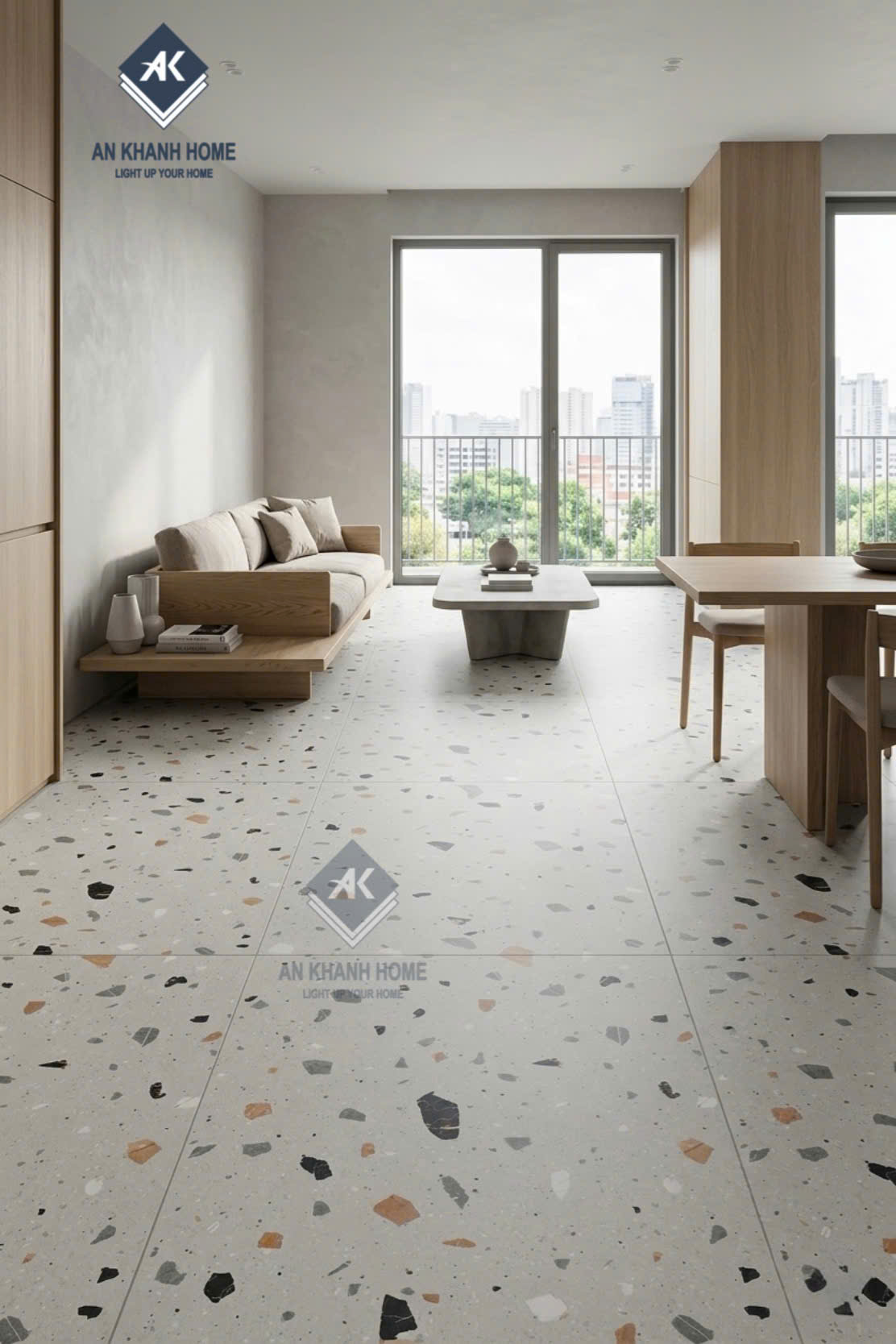 Gạch 60x120cm ấn độ  steel grey giả đá terrazzo