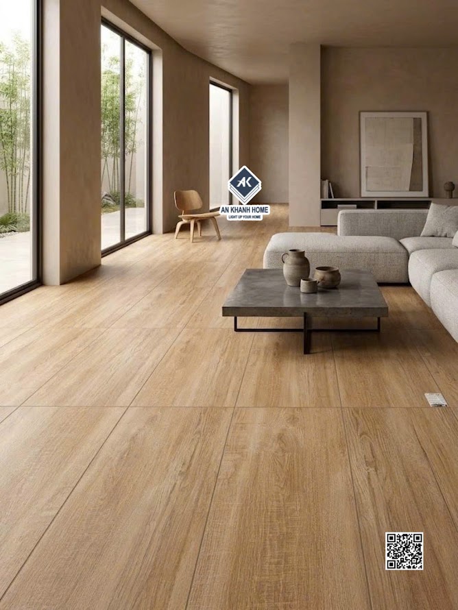 Gạch 60x120cm giả vân gỗ tự nhiên lát nền phòng khách