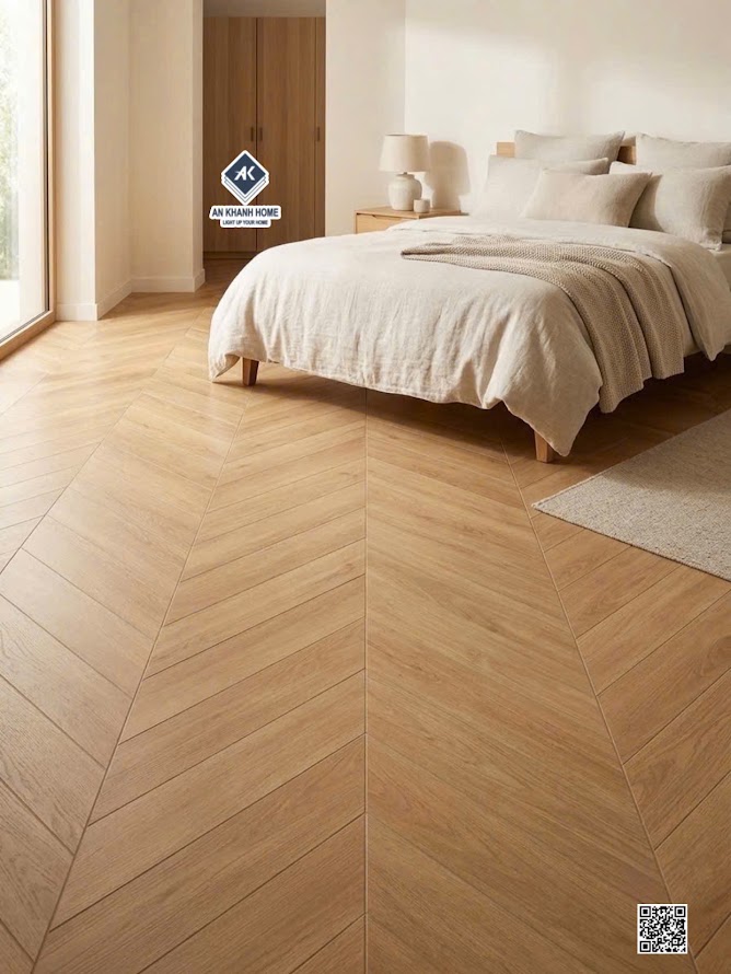 Gạch giả gỗ lát phòng ngủ vân xương cá đẹp 60x120cm