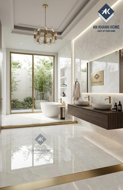 Gạch nhập khẩu 60x120 bóng kính màu kem nhạt