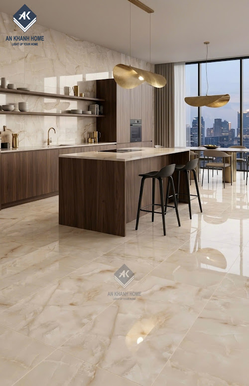 Gạch ốp lát 60x120 vân đá onyx bóng kính cao cấp