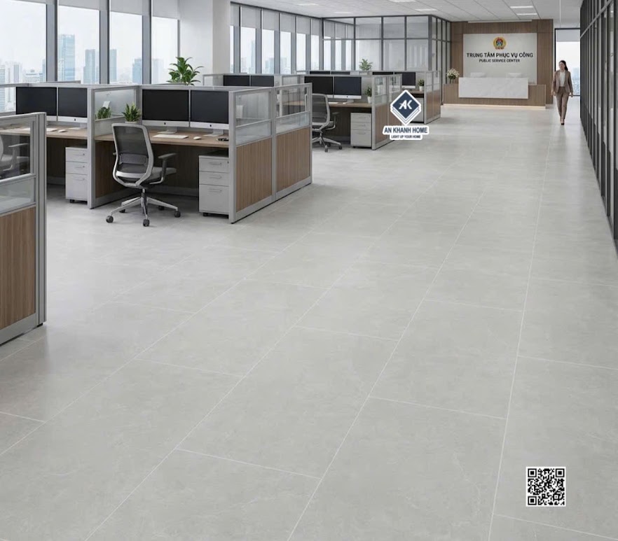 Gạch kis 60x120 đá mờ xám nhạt lát nền phòng làm việc cơ quan