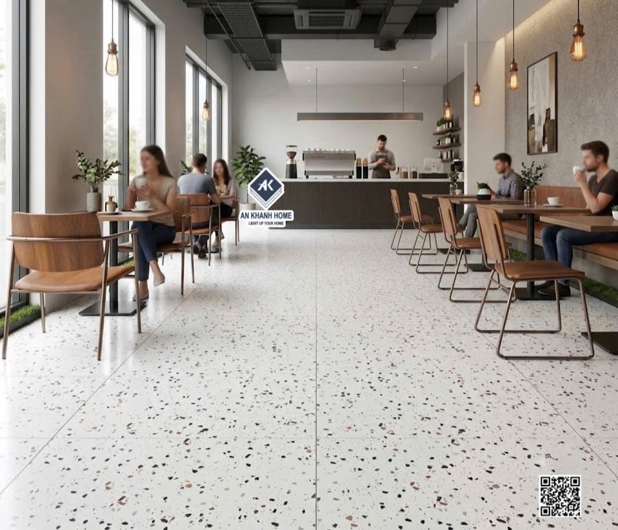 Gạch kis 60x120 terrazzo lát quán cafe