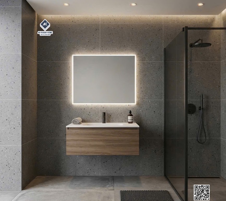 Gạch kis terrazzo mờ xám 60x120 ốp tường phòng tắm