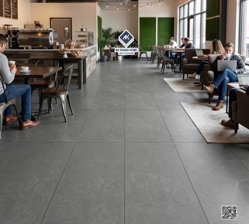 Gạch lát nền kis lát quán cafe 60x120 mờ xám đậm