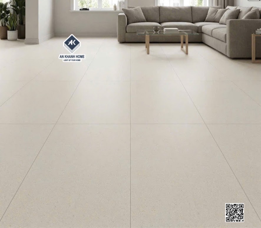Gạch granite kis 60x120 terrazzo mờ kem lát phòng khách
