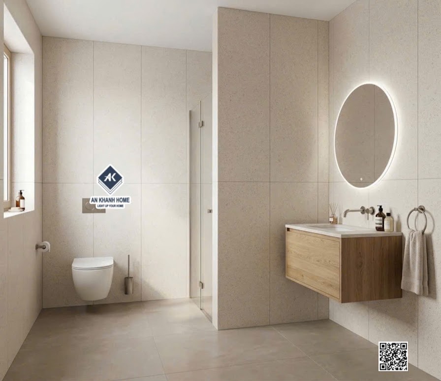 Gạch terrazzo màu kem 60x120 kis ốp lát phòng tắm