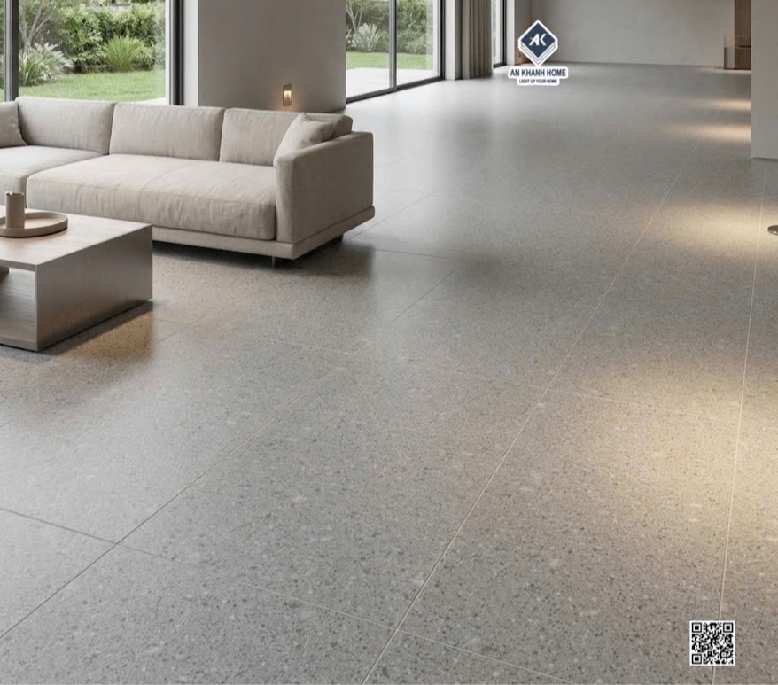Gạch lát phòng khách 60x120 terrazzo kis đá mờ xám nhạt