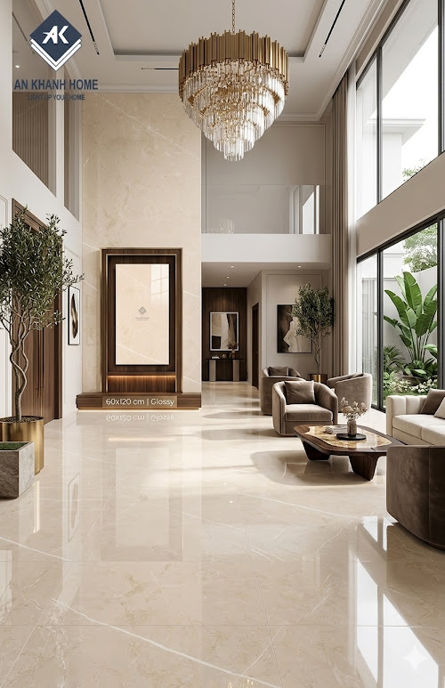 Gạch nhập khẩu ấn độ 60x120 kem vân trắng bóng kính