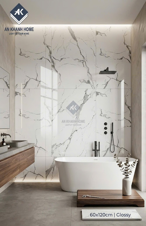 Gạch ốp lát ấn độ trắng vân xám 60x120cm