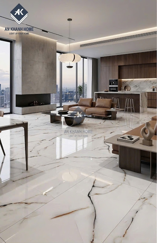 Gạch ốp lát 60x120 bóng kính kem vân đá ấn độ