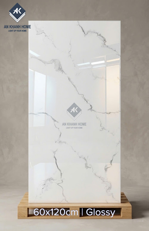 Gạch nhập khẩu 60x120 trắng vân xám bóng kính ấn độ