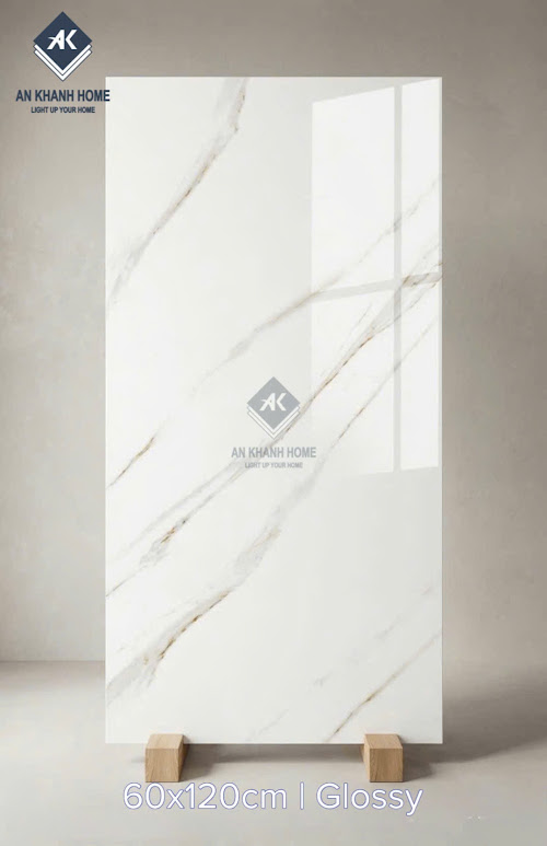Gạch ốp lát trắng vân xám nâu nhạt 60x120cm bóng kính ấn độ